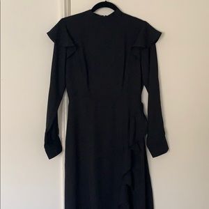 Who What Wear Black Midi Dress with Ruffle Detail